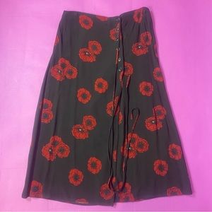 Rouje Paris black red floral wrap midi skirt size 38 US 6